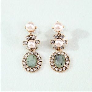 2/$12 Drop Earrings Green Stone w/ Crystals Pearls